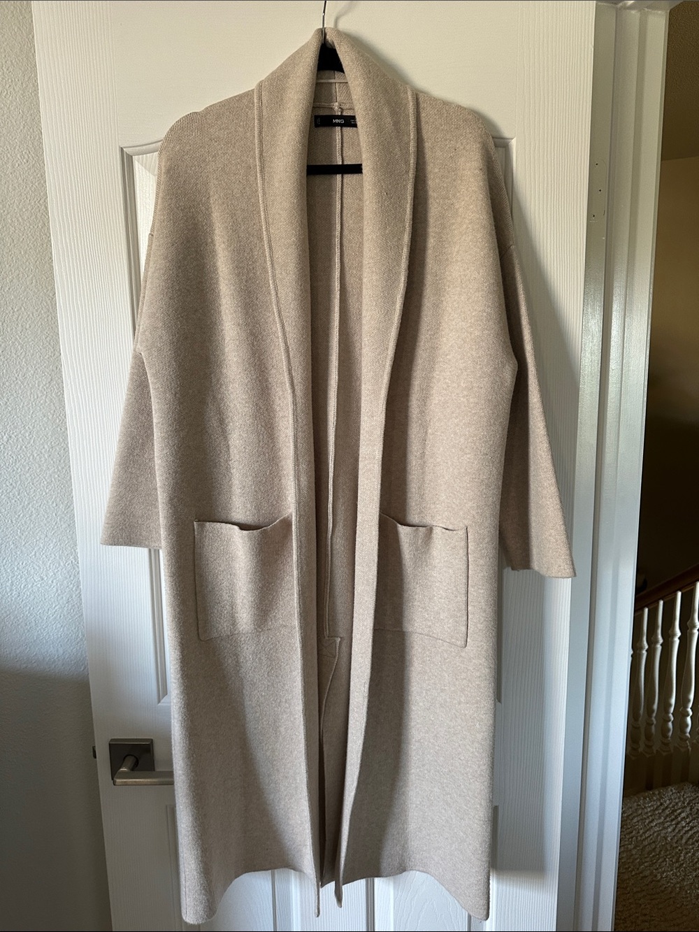 Mango Beige Open-Front Knit Cape Coat